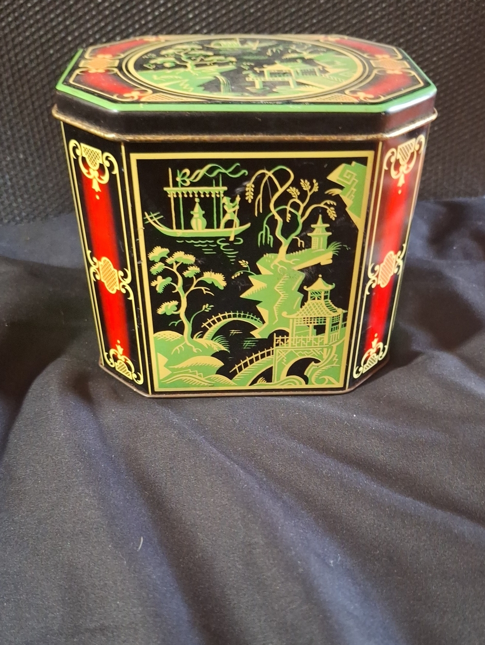 Vintage Baret Ware Octagonal Asian-Inspired Tea Tin Made In England